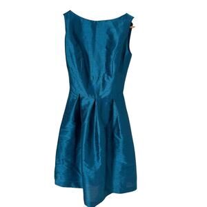 Alfred Sung Fit & Flare Dress Sleeveless Pockets Open Back Blue Turquoise